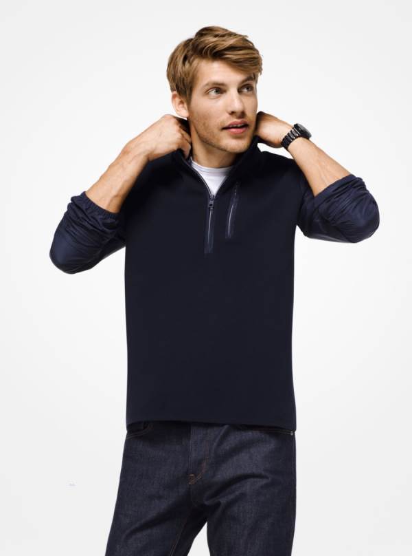 Panske Svetre Michael Kors Mixed-Media Quarter-Zip Pullover Indigo - Oblecenie Michael Kors Lacne | TAJKY-4935